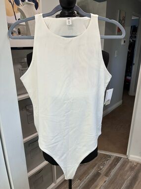 bp White Ribbed Scoop Neck Thong Bodysuit